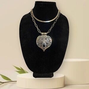 Handmade Silver Oversized Heart Exaggerated Multilayer Necklace